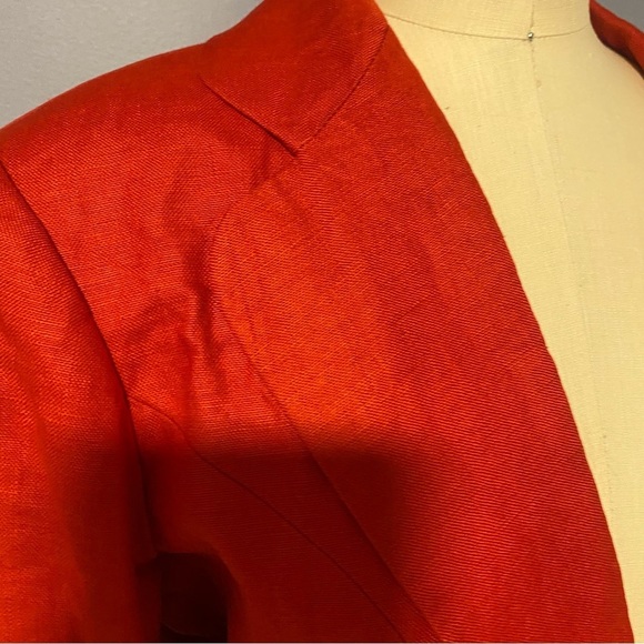 Vintage  Linen Blazer One Button Shoulder Pads Sz 6P - Picture 4 of 10